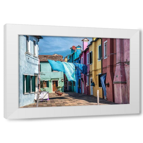 Burano Wash Day White Modern Wood Framed Art Print by Head, Danny
