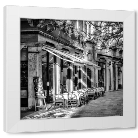 Sidewalk CafÃ© BW White Modern Wood Framed Art Print by Head, Danny