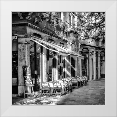 Sidewalk CafÃ© BW White Modern Wood Framed Art Print by Head, Danny
