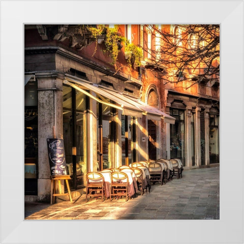 Sidewalk CafÃ© White Modern Wood Framed Art Print by Head, Danny
