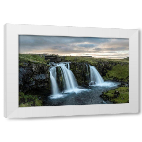 Bridge at Kirkjufellfoss White Modern Wood Framed Art Print by Head, Danny