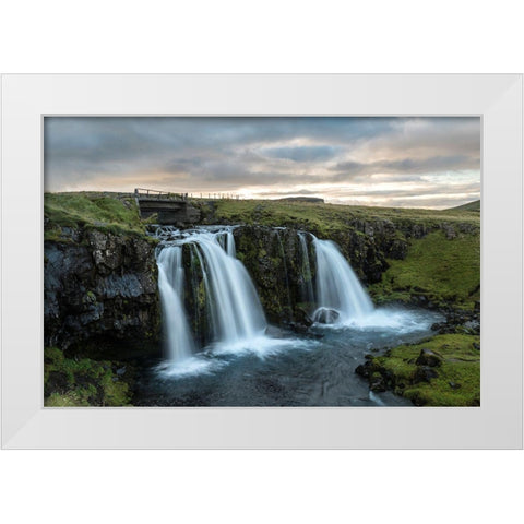 Bridge at Kirkjufellfoss White Modern Wood Framed Art Print by Head, Danny