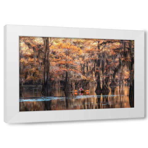 Bayou Kayaker White Modern Wood Framed Art Print by Head, Danny