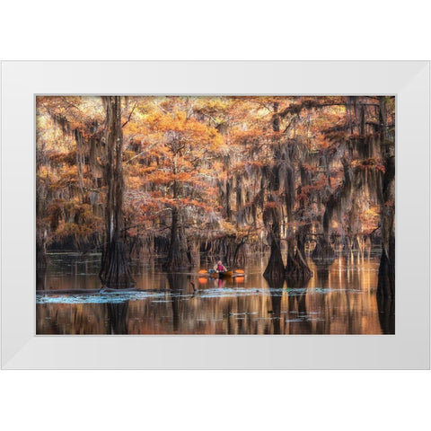 Bayou Kayaker White Modern Wood Framed Art Print by Head, Danny