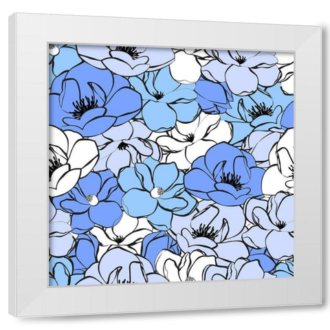 Blue Magnolias White Modern Wood Framed Art Print by Aesthete