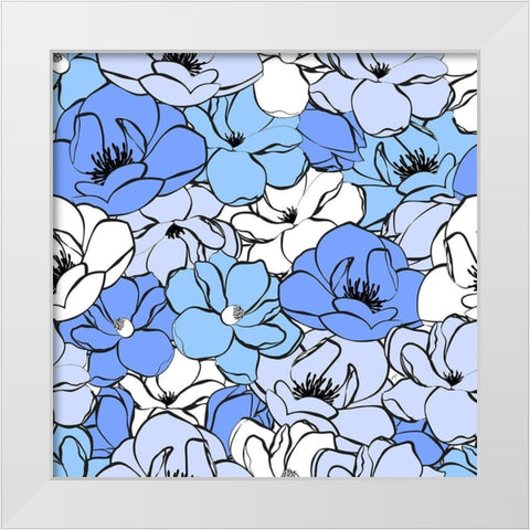 Blue Magnolias White Modern Wood Framed Art Print by Aesthete