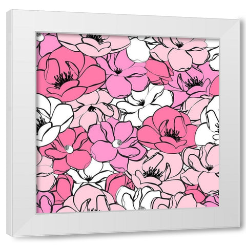 Pink Magnolias White Modern Wood Framed Art Print by Aesthete