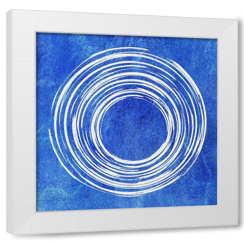 Blue Artsy Cirlces One White Modern Wood Framed Art Print by Aesthete