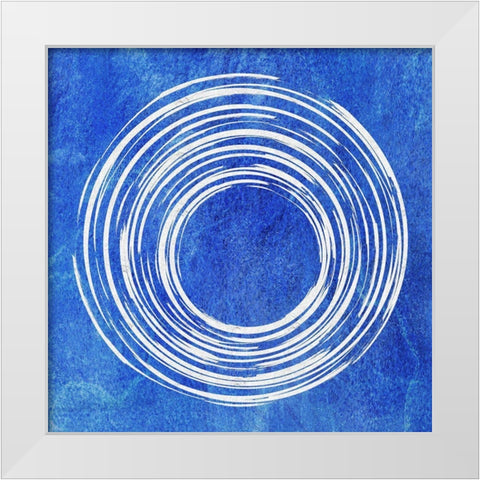 Blue Artsy Cirlces One White Modern Wood Framed Art Print by Aesthete