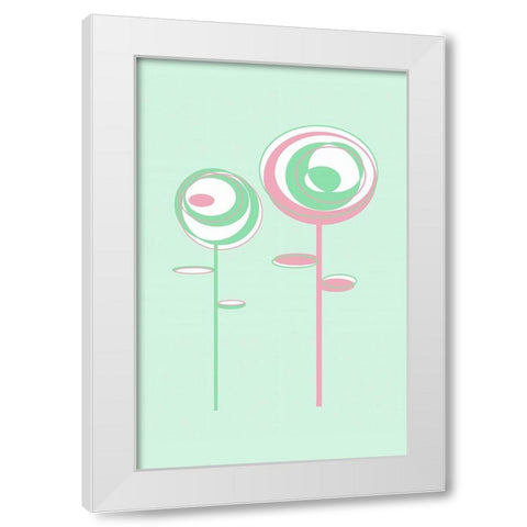 Green Flowers White Modern Wood Framed Art Print by Aesthete