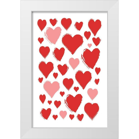 Hearts White Modern Wood Framed Art Print by Aesthete