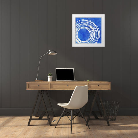 Blue Artsy Cirlces Two White Modern Wood Framed Art Print by Aesthete