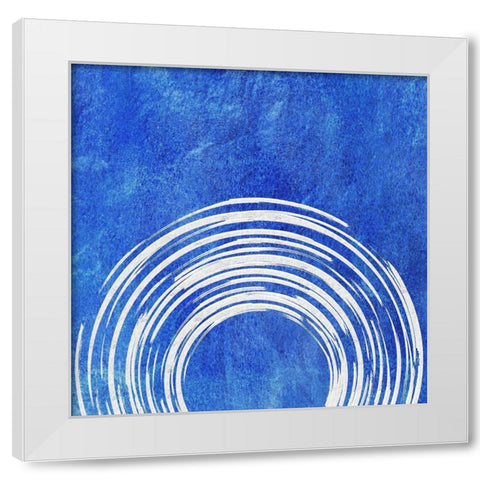 Blue Artsy Cirlces Three White Modern Wood Framed Art Print by Aesthete