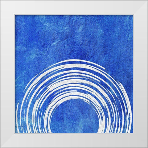 Blue Artsy Cirlces Three White Modern Wood Framed Art Print by Aesthete