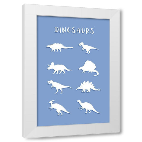 Dinosaurs Blue White Modern Wood Framed Art Print by Aesthete