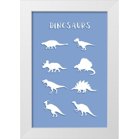 Dinosaurs Blue White Modern Wood Framed Art Print by Aesthete