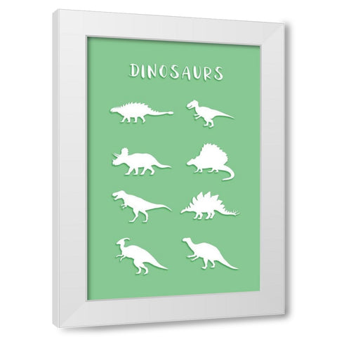 Dinosaurs Green White Modern Wood Framed Art Print by Aesthete