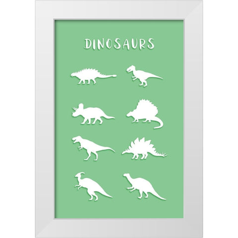 Dinosaurs Green White Modern Wood Framed Art Print by Aesthete