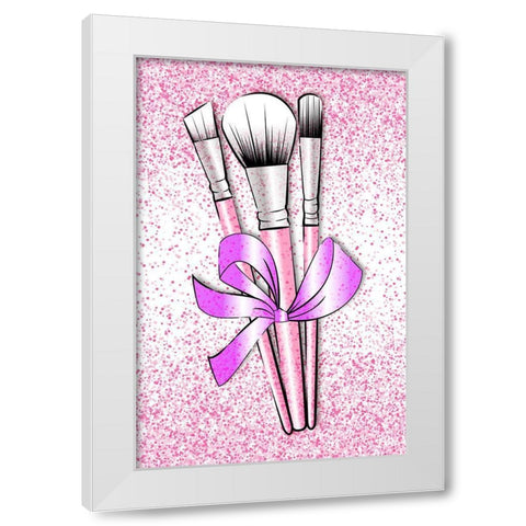 Pink Brushes White Modern Wood Framed Art Print by Aesthete