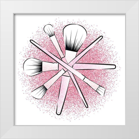 Pink Bush Set White Modern Wood Framed Art Print by Aesthete