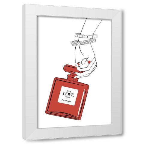 Holding Perfume White Modern Wood Framed Art Print by Aesthete