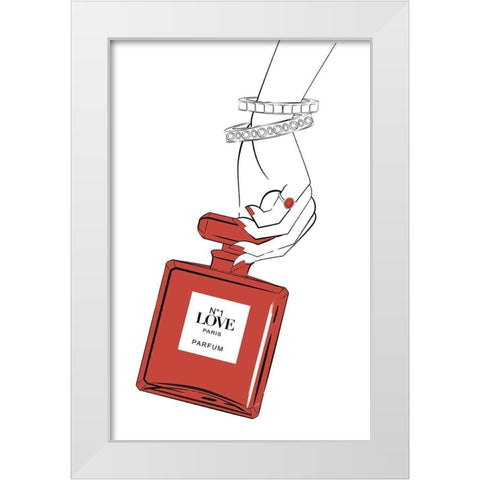 Holding Perfume White Modern Wood Framed Art Print by Aesthete
