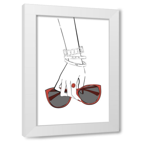 Holding Sunglasses White Modern Wood Framed Art Print by Aesthete
