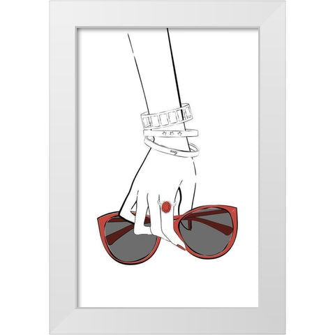 Holding Sunglasses White Modern Wood Framed Art Print by Aesthete