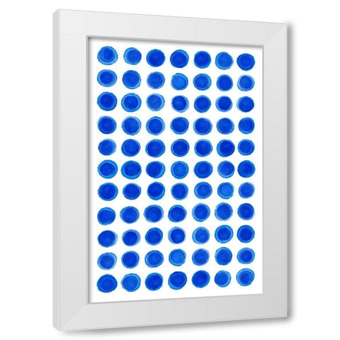 Blue Water Dots White Modern Wood Framed Art Print by Aesthete
