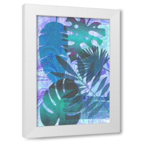 Blue Sparkly Tropics White Modern Wood Framed Art Print by Aesthete