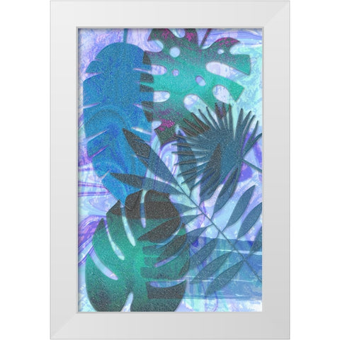 Blue Sparkly Tropics White Modern Wood Framed Art Print by Aesthete