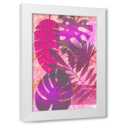 Pink Sparkly Tropics White Modern Wood Framed Art Print by Aesthete