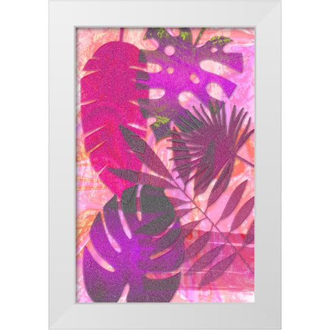 Pink Sparkly Tropics White Modern Wood Framed Art Print by Aesthete