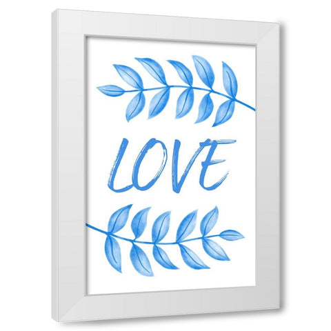 Blue Love Leafs White Modern Wood Framed Art Print by Aesthete