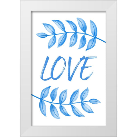 Blue Love Leafs White Modern Wood Framed Art Print by Aesthete