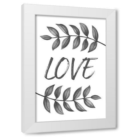 Grey Love Leafs White Modern Wood Framed Art Print by Aesthete