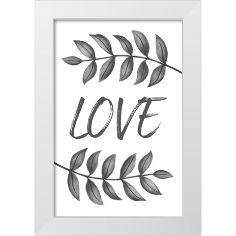 Grey Love Leafs White Modern Wood Framed Art Print by Aesthete