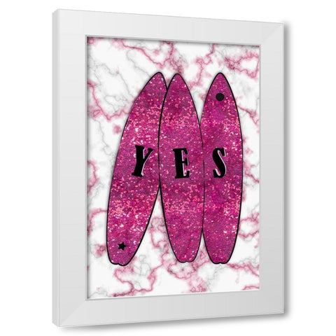 Yes Surf Pink White Modern Wood Framed Art Print by Aesthete