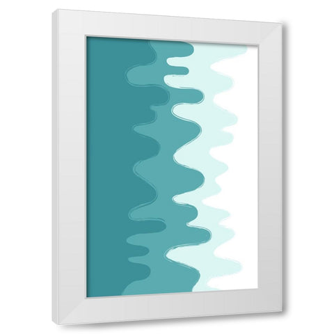 Green Abstract Waves White Modern Wood Framed Art Print by Aesthete