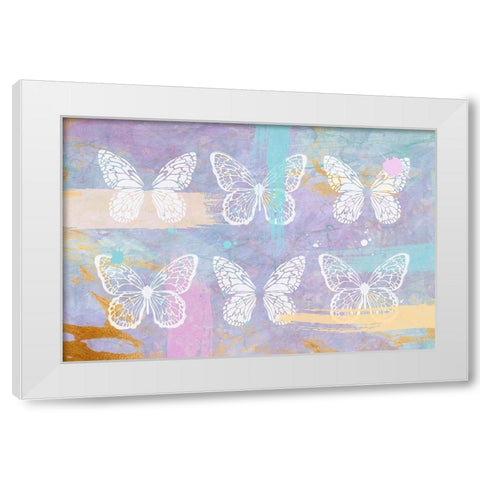 Purple Butterflies White Modern Wood Framed Art Print by Aesthete