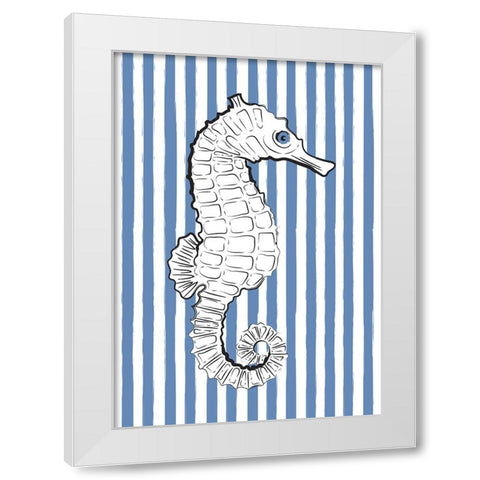 Blue Striped Sea Horse White Modern Wood Framed Art Print by Aesthete