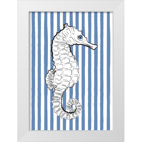 Blue Striped Sea Horse White Modern Wood Framed Art Print by Aesthete