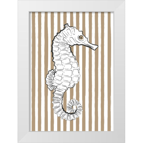 Brown Striped Sea Horse White Modern Wood Framed Art Print by Aesthete