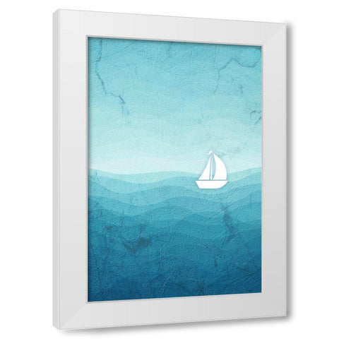 Sea Storm Blue White Modern Wood Framed Art Print by Aesthete