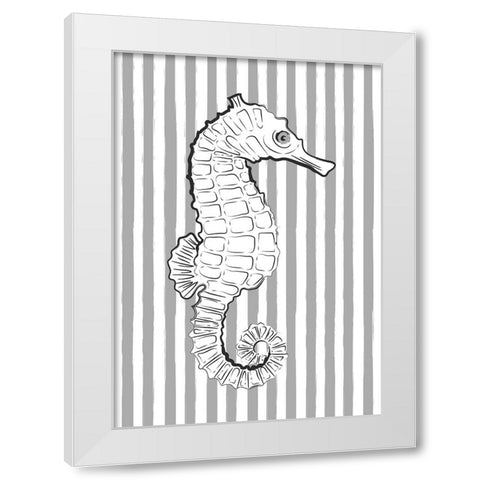Grey Striped Sea Horse White Modern Wood Framed Art Print by Aesthete