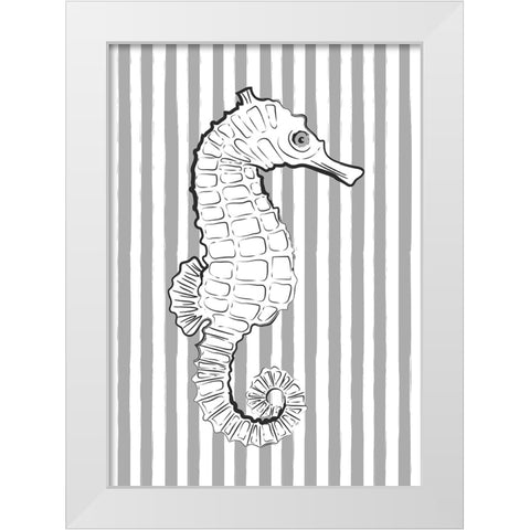Grey Striped Sea Horse White Modern Wood Framed Art Print by Aesthete