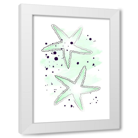 Green Sea Stars White Modern Wood Framed Art Print by Aesthete