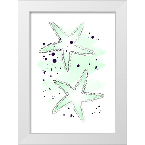 Green Sea Stars White Modern Wood Framed Art Print by Aesthete