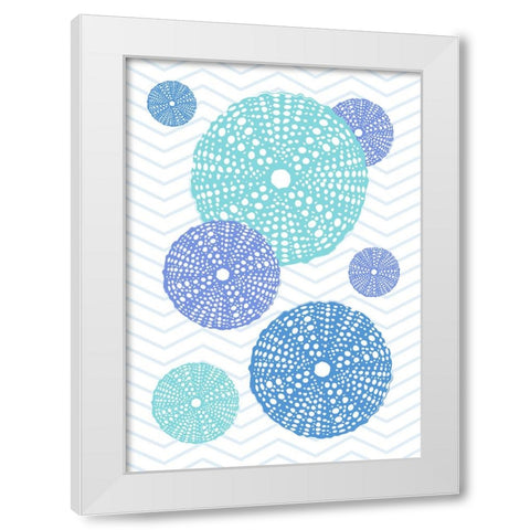 Blue Urchins White Modern Wood Framed Art Print by Aesthete