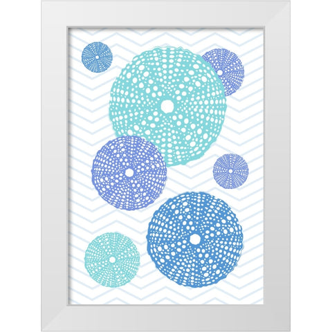 Blue Urchins White Modern Wood Framed Art Print by Aesthete